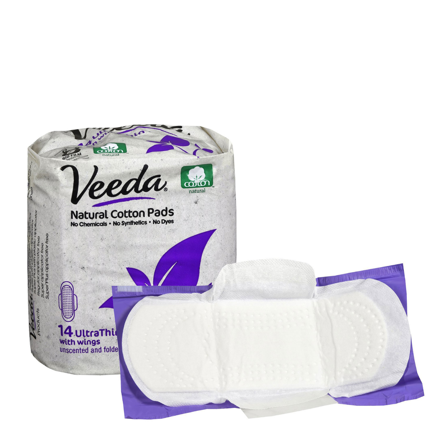 Veeda Natural Cotton Day Pads for Women, Hypoallergenic, Chlorine