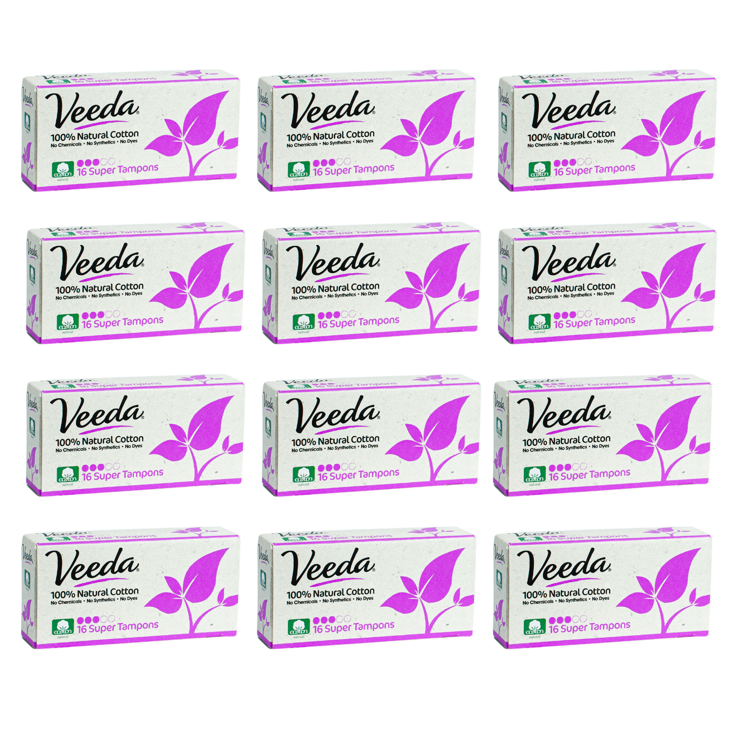 Veeda Natural Cotton Tampons, Regular and Super, Non-Applicator, 1 Box of  16 Ct